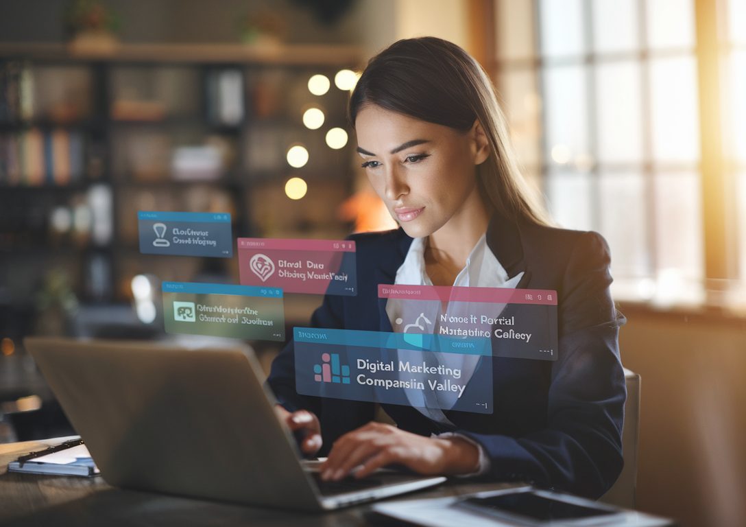 A woman researching the best digital marketing agencies in Silicon Valley