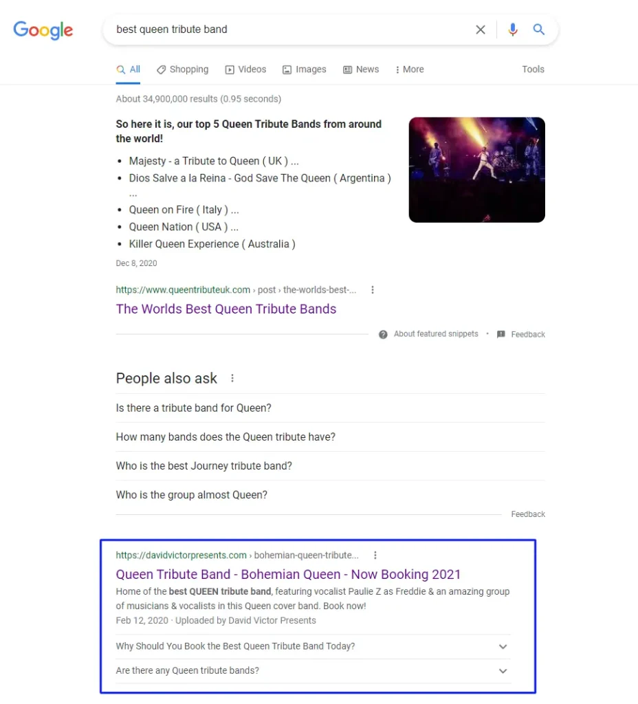 Best Queen Tribute Band - Jan 2022 SERP