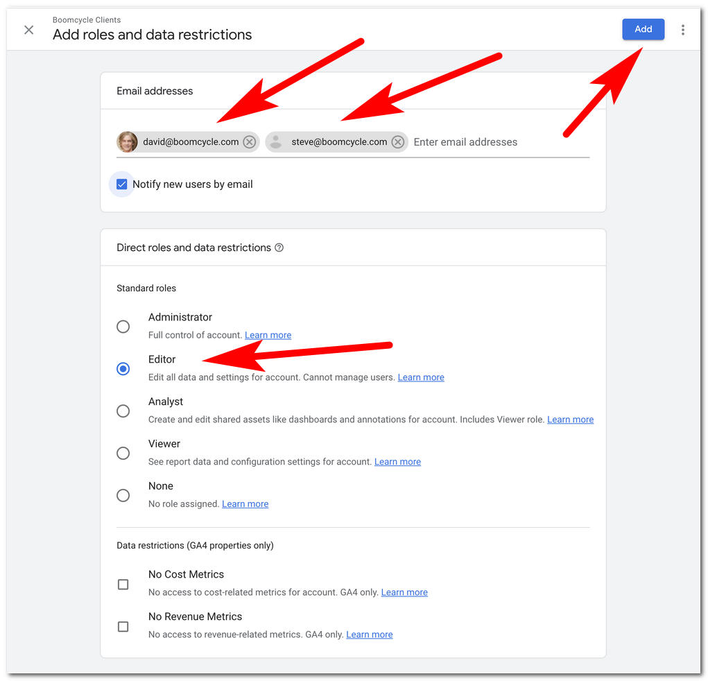 Google Analytics where to add Boomcycle users