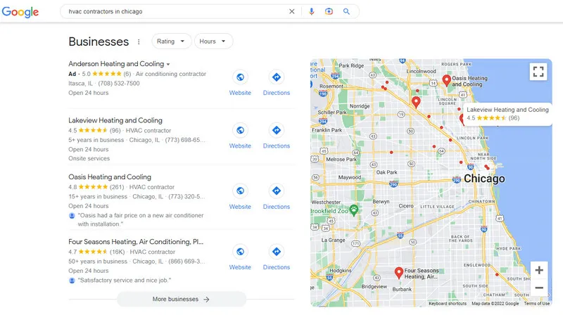 Google Map Pack results and rankings