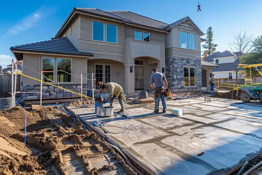 Concrete contractors at work on a residential project
