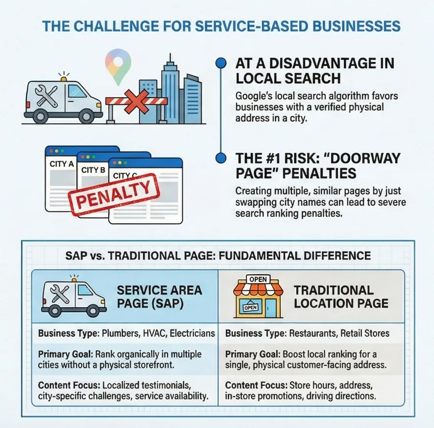 Infographic about the challenges of ranking #1 in Google search for service-based businesses, emphasizing the importance of E-E-A-T Signals.