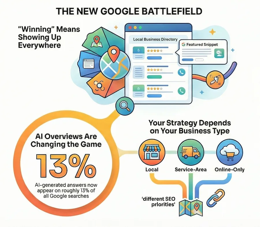 The new Google Battlefield infographic showing what is changing in the Google SERPs